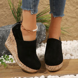 Breakj Slope Heel Single Shoe Women's Spring New Suede Leather Splicing Round