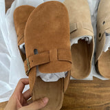 Spring Women's Closed Toe Slippers Cow Suede Leather Clogs Sandals For Women Retro Fashion Garden Mule Clog Slides