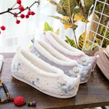 Breakj Shoes Hanfu Shoes Single Shoes / Cotton Shoes Blue Wave Ancient Costume Lotus Embroidered Cloth Shoes Girl Head