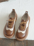 Tone Small Leather Shoes Handmade Literary Mori Girl Thick Sole Casual Shoes Brogue British Style Round Head Flat