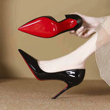 Breakj And Summer 2025 New Pointed Temperament Patent Leather Bare Red-Soled High-Heeled Shoes Women's Fine Side Air Work Shoes Single