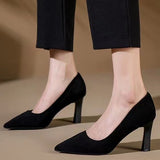 Breakj Women 2025 New Summer Black Fine Tip Pointy Light Mouth Velvet Career Hitchhed Temperament Single-Shoe