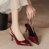 Breakj Red High-Heeled Sandals Women Half-Bag Head After The Empty Sharp Head Thin-Shoe Women's Shoes Small Scented Shoes Ladies Fashion