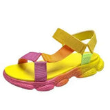 Thick-Soled Sandals Women's 2024 Summer Velcro Rainbow Shoes Women's Heels Beach