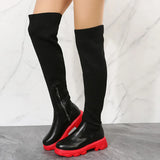 High Boots Women Over-the-knee Long Platform Shoes Knitting Socks Chunky Red New Rock Elegant Goth Plus Size