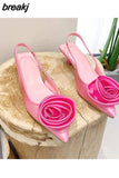 Brand Flower Slingbacks Sandals Women Thin High Heels Pointed Toe Mules Shoes Wedding Bridal Ladies Elegant Dress