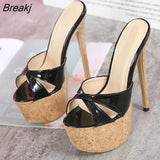 Thin High Heels 17.5 CM Slippers Women Fish Mouths Platform Sandals Fashion Brief Slingback Peep Toe Mules Stiletto