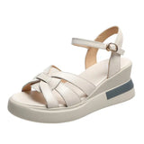 Out Buckle Sandals Women 2023 Summer New Dew Toe Casual Retro Wedge Heel Roman Sandals Women's