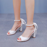 Breakj Cm Fish Mouth Coarse Sandals Shallow Buckle With Large-Size Beads Drifting Sandals Bride White Coarse Sandals