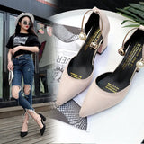 New Korean Version Wild Suede Pointed High Heels Word Buckle Single Shoes Sexy Comfortable Trend High Heels Ladies