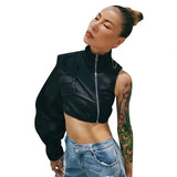 Asymmetrical Individuality Jacket For Women Stand Collar Long Sleeve Short Casual Jackets Female Fashion New