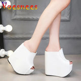 Women 2023 Sexy Super High Heel 18CM Thick Bottom Platform Sandals Silver white Inner Increase Ladies Shoes Slip