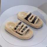 Size Wool Slippers 2024 Winter Star With Fashion Double Bar Belt Buckle Thick Bottom Warm Cotton