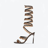 Breakj New External Code Rhinestone Gem Ankle Winding Thin Heel High Heel Round Head Runway Plus Size