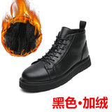 Breakj Size Martin Boots Men's Shoes Winter Plus Down High Top Boots Men's Fashion Shoes Midtop British Wind Leather Boots