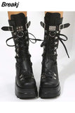 New Gothic Style Platform Vampire Cosplay Women Mid-calf Boots 2023 Winter Wedges Comfy Women Motorcycle Boots