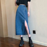 2021 Summer Women Irregular Cowboy Skirt Spring Solid Color Casual High Waist A-line Skirt Simplicity Slim Split Hem