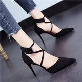 Breakj Pointed High-Heeled Women 2025 Spring New Temperament Cross-Lace Single Shoe Velvet Fine Heel Women's