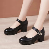 Cheongsam Catwalk High Heels Waterproof Platform Large Round Head Thick Heel Black Professional Single Shoes Working