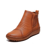 Breakj And Winter New Women's Shoes Winter Plus Velvet Leather Women's Boots Handmade Short Boots Women Flat Bottom Leisure Soft Bottom