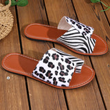 Breakj Cool Slippers Women 2025 New Summer Leopard-Print Sleeve Flat-Bottomed Drag Round Head