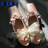 Classic Silk Ballet Shoes Lace up Ballet Shoes Women Round Toe Bowtie Women Flats Elegant Valentine Shoes
