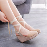 Queen Women's Espadrille Ankle Strap Sandals Comfortable Slippers Ladies Casual Shoes Breathable Flax Hemp Canvas