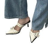 Breakj Summer Pointed Belt Buckle And Half-Slipper Female Bag Head Silver Back High And Lady Cold