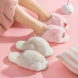 Cross Strap Fluffy Slippers Women 2023 Winter Warm Fur Home Slippers Woman Comfortable Soft Sole Non Slip Indoor