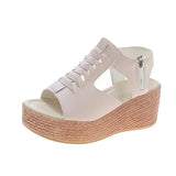 Breakj With Loose Cakes And Women's Sandals New Fish Mouth Slope Heels High-Heeled Sandals Hollow Zipper Women's Shoes 35-43