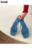 Square Toe Slippers Women Slip On Slide Flat Casual Summer Shoes Beach Flip Flops Narrow Band Sandal New Brand