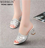 Gladiator Opened Toe Summer Sandal Rhinestone Square Heel Sandals Women Hight Heel Sandals Plus Size