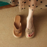 Breakj Summer New Thick High With Thick Bottom Tassel Flip-Flops Summer Outside Wear British Style Retro Versatile Sandals