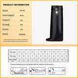 Lock Pants Boots Women's Wedge Boots Black Fold Knee High Heel Boots Padlock Women's Botas Mujer Oversize Shoes