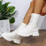 Black White Platform Ankle Boots for Women Thick Bottom Punk Motorcycle Boots Woman Plus Size Pu Leather Botas Mujer