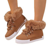Breakj Short-Haired Long Hairy Leather Snow Boots Women's Wind Plus Thick