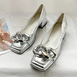 Women's Thick Heel Square Toe Mary Jane Shoes Classic Patent Leather Dress High Heels French Style Femme Party Wedding