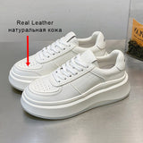 Size 35-40 Women Sneakers Real Leather Fashion Platform High Heels Shoes For Woman Lace Up Casual Daily Lady