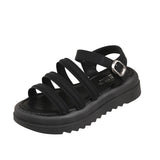 Breakj Word Buckle Platform Sandals Female 2024 Summer New Strip Platform Platform Students Casual Flat Sandals Roman