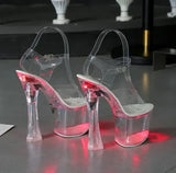 34-43 Nightclub LED Light High Heels Sandals Luminous Shoes Catwalk Pole Dancing Shoes Crystal Clear Platform