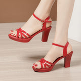 Heel Fish Mouth Sandals Women's Summer 2023 New One-Word Buckle Open-Toed High-Heeled Sandals Waterproof Table Thick Soles Large Size