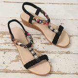 Summer Wedge Sandals for Women Crystal Printed Elastic Strap Gladiator Sandals Woman Comfortable Non Slip Beach