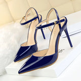 Breakj Simple Thin Heel Ultra High Heel Shallow Pointed Patent Leather Sexy Nightclub Show Thin A Word With Female