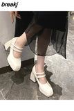 High Heels Elegant Bow Square Toe Black Fashion Women's Pumps Thick Heel Wedding Party Pearl Lace Wedding Shoes for