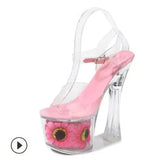 Women Model Shoes Thick Super High heels 17cm Sunflower Waterproof Fishmouth Sandals Transparent Crystal Shoes Wedding