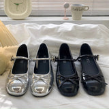 Breakj Thin Round Head Bow Flat Sole Single Shoes Summer New Small Leather Shoes Light Mouth Mary Jane