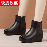 Heel Soft Leather Martin Boots 2023 Autumn And Winter New Muffin Soft Soles Mother Spring And Autumn Wear Large-Size Single
