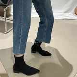 Breakj Back Zipper Short Boots Women's Boots 2023 New Low Heel Show Thin Pointed Fashion Elastic Thin Boots