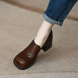 Women's 2025 Spring And Autumn Retro Large Belt Buckle Deep Thick-Sed Thick Heel Round Head Tight With High