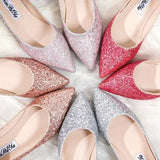 Women Flat Ballet Shoes Bling Pointed Toe Flats Shoes Elegant Comfortable Lady Shiny Flat Shoes Wedding shoes size